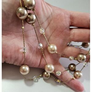 *Sale* Lia Sophia gold tone long faux pearl necklace 51-54"